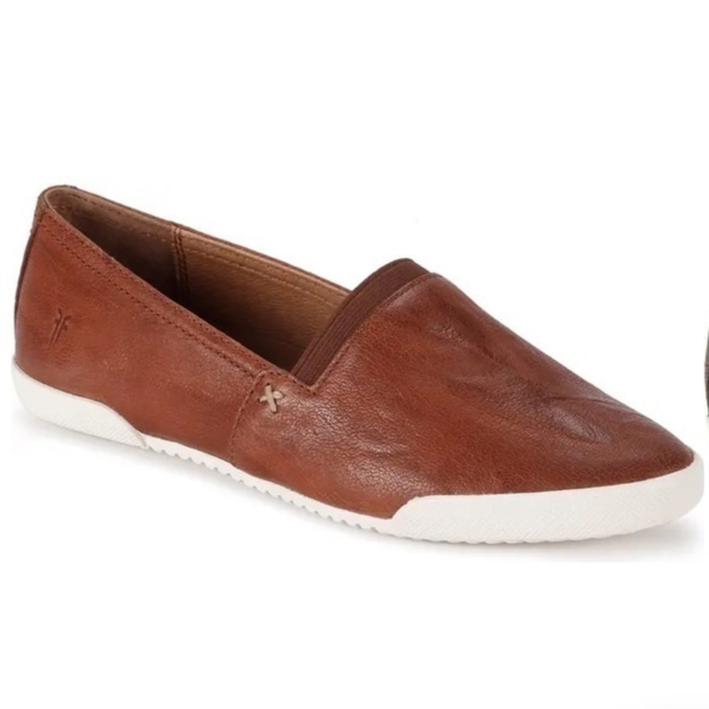 Frye Brown Leather Slip-On Flats with White Sole